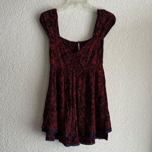 Free People Red and Black Lace Mini Dress